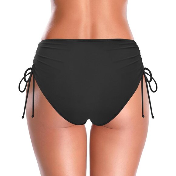 🆕Women’s Black Nylon High Waisted Bikini Bottoms Ruched Tummy - Picture 2 of 6